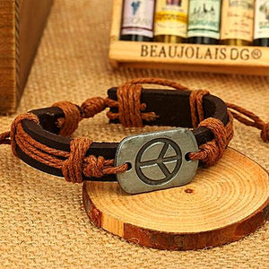 Peace Sign Leather Cuff Bracelet